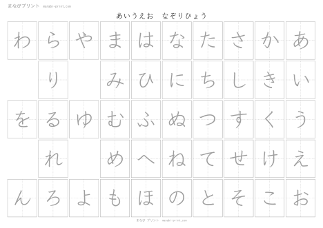あいうえお なぞり表