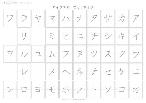 アイウエオ なぞり表